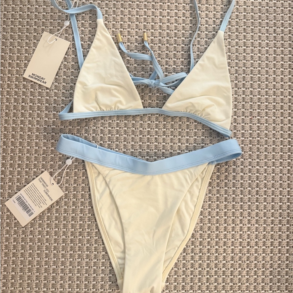 Monday Swimwear Blue and Cream Bikini Set NWT